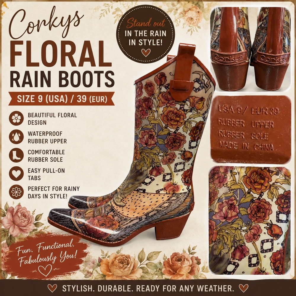 Corkys Rain Boots Womens Size 9 Multi Color Western Cowboy Rubber Waterproof